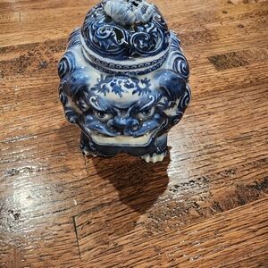 Blue and White Ceramic Foo Dog Incense Burner